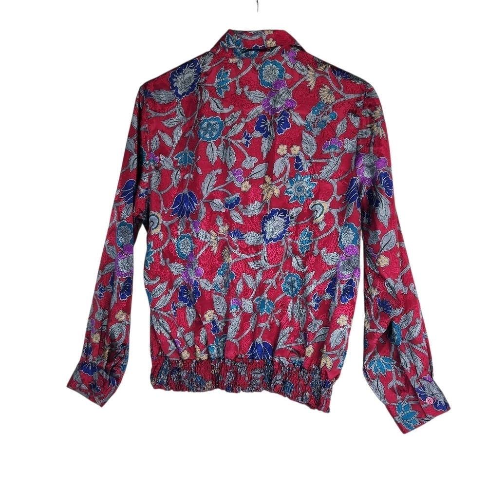 Vintage Alfred Dunner Blouse Size 14 Wine Red Floral Paisley Long Sleeve 80s 90s - Picture 2 of 10